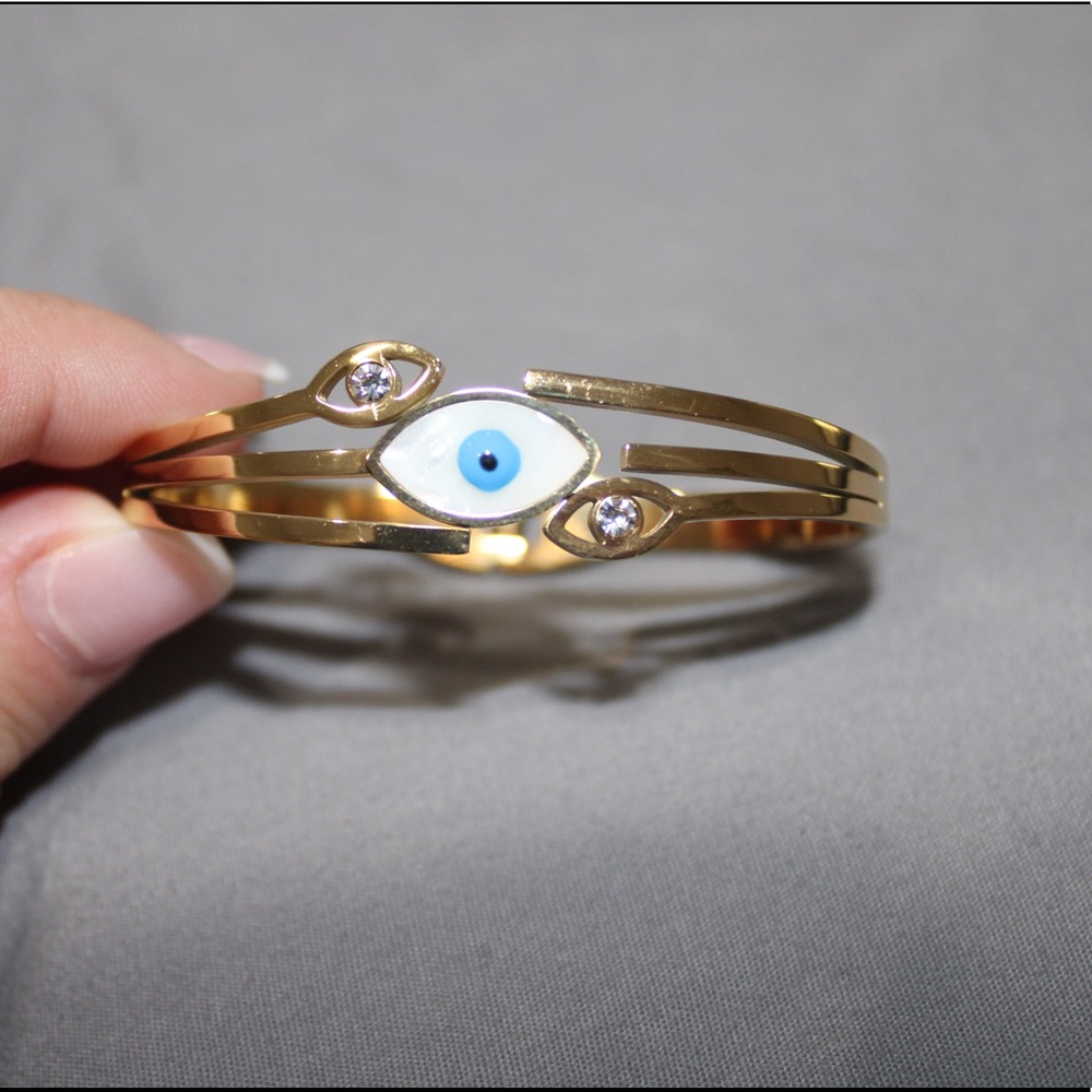 Stainless steel evil eye bangle